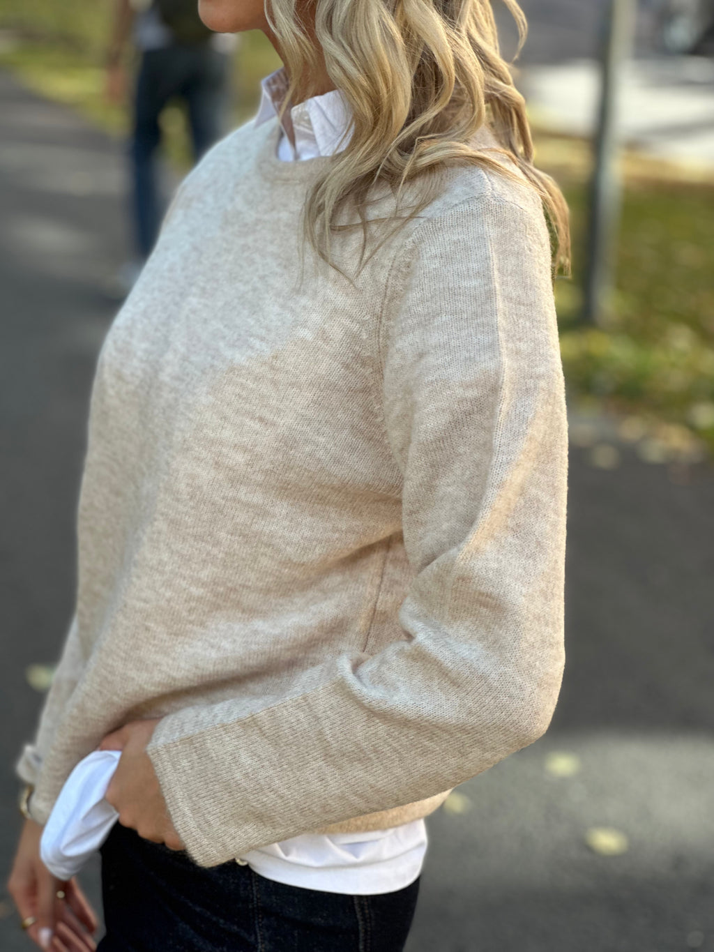 SELECTED FEMME - LULU NEW LS KNIT O-NECK - BIRCH MELANGE