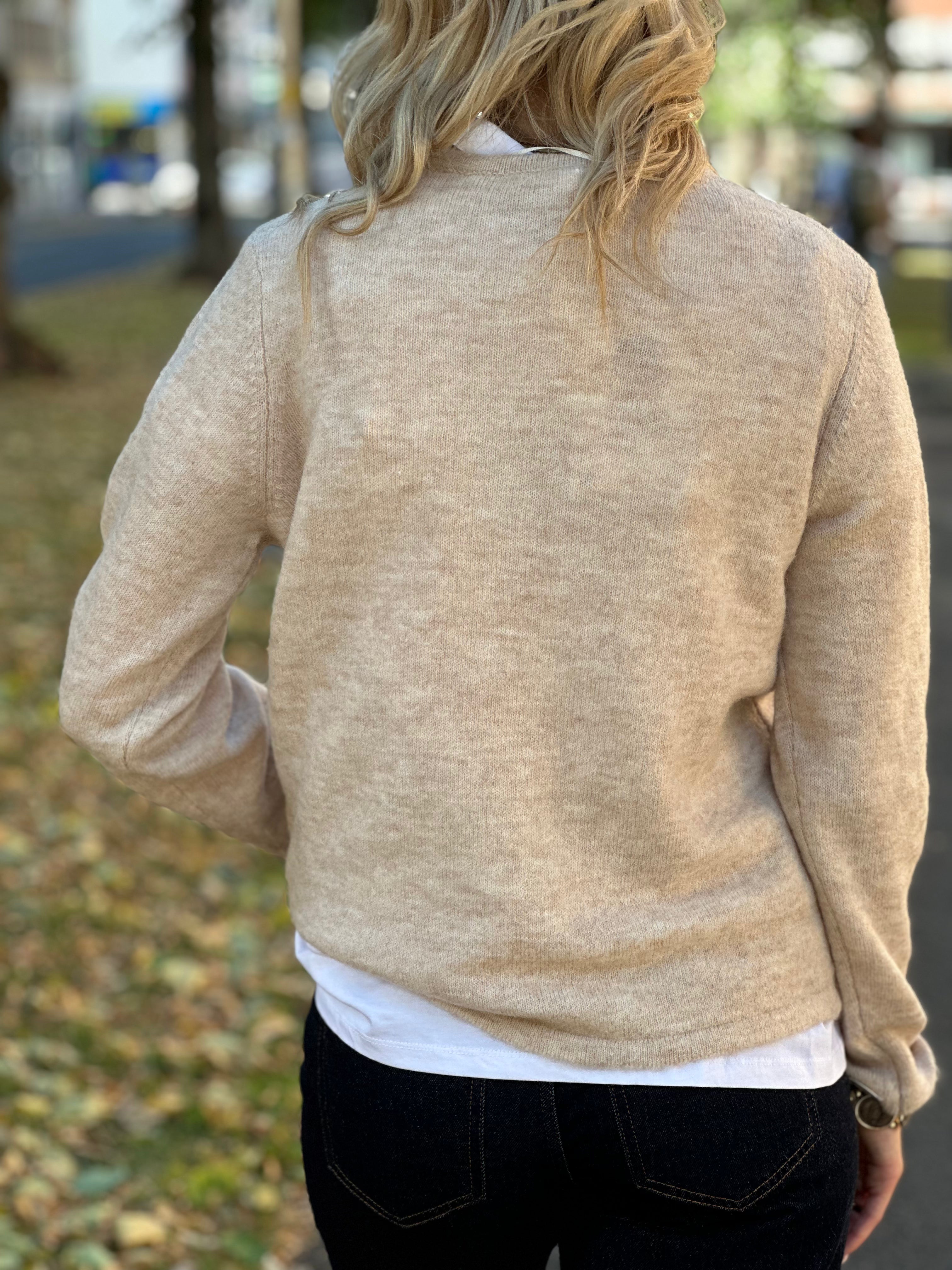 SELECTED FEMME - LULU NEW LS KNIT O-NECK - BIRCH MELANGE