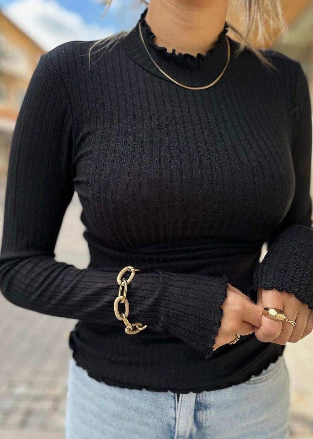 JDY - FRANSISKA L/S HIGHNECK TOP - BLACK