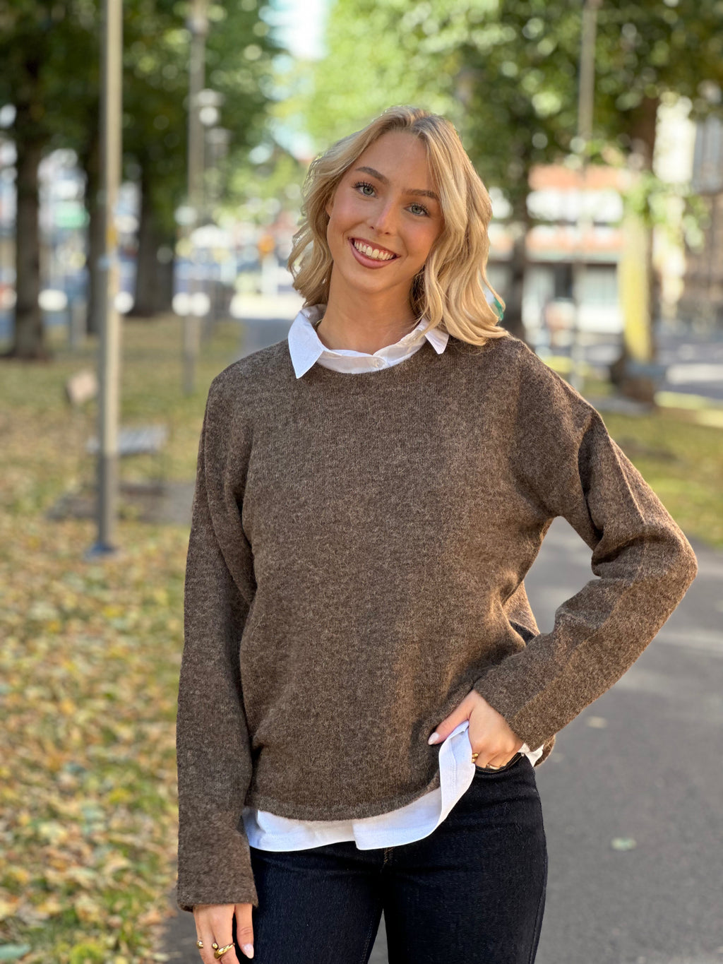 SELECTED FEMME - LULU NEW LS KNIT O-NECK - DACHSHUND MELANGE