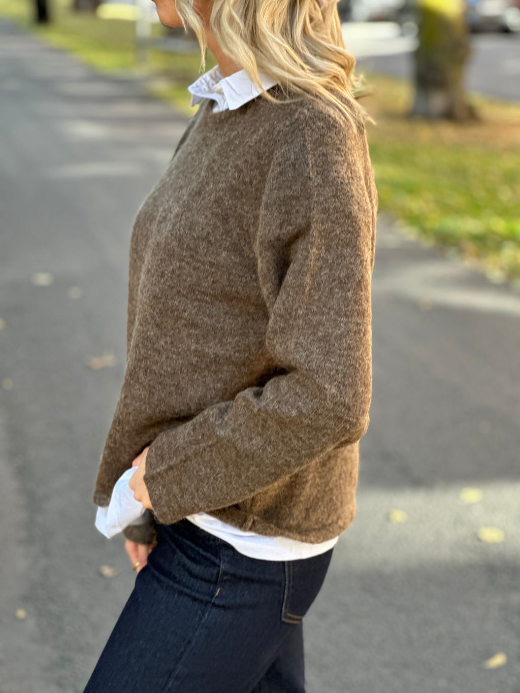 SELECTED FEMME - LULU NEW LS KNIT O-NECK - DACHSHUND MELANGE