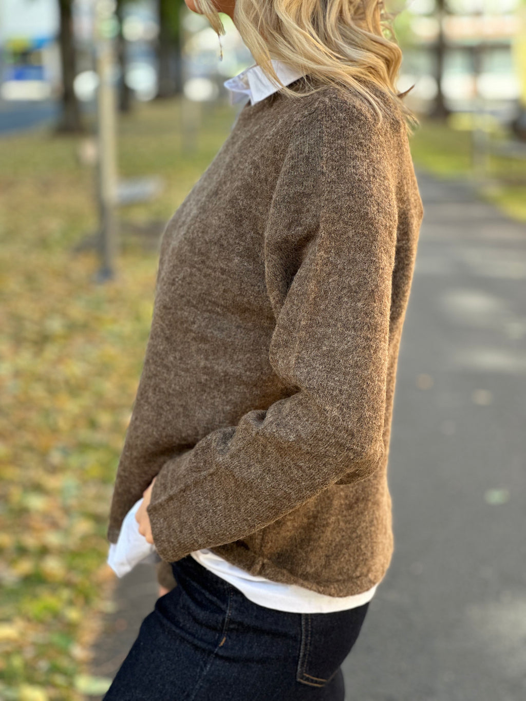 SELECTED FEMME - LULU NEW LS KNIT O-NECK - DACHSHUND MELANGE