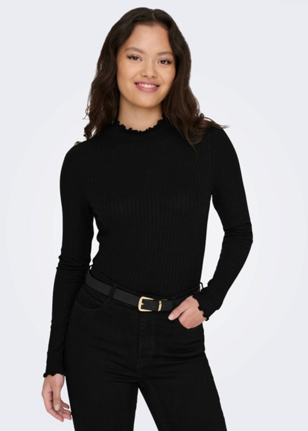 JDY - FRANSISKA L/S HIGHNECK TOP - BLACK