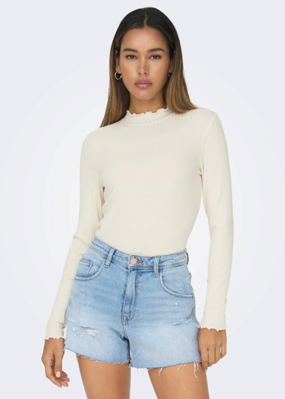 JDY - FRANSISKA L/S HIGHNECK TOP - WHITECAP GRAY