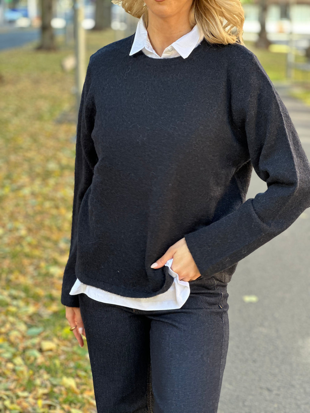 SELECTED FEMME - LULU NEW LS KNIT O-NECK - DARK SAPPHIRE MELANGE