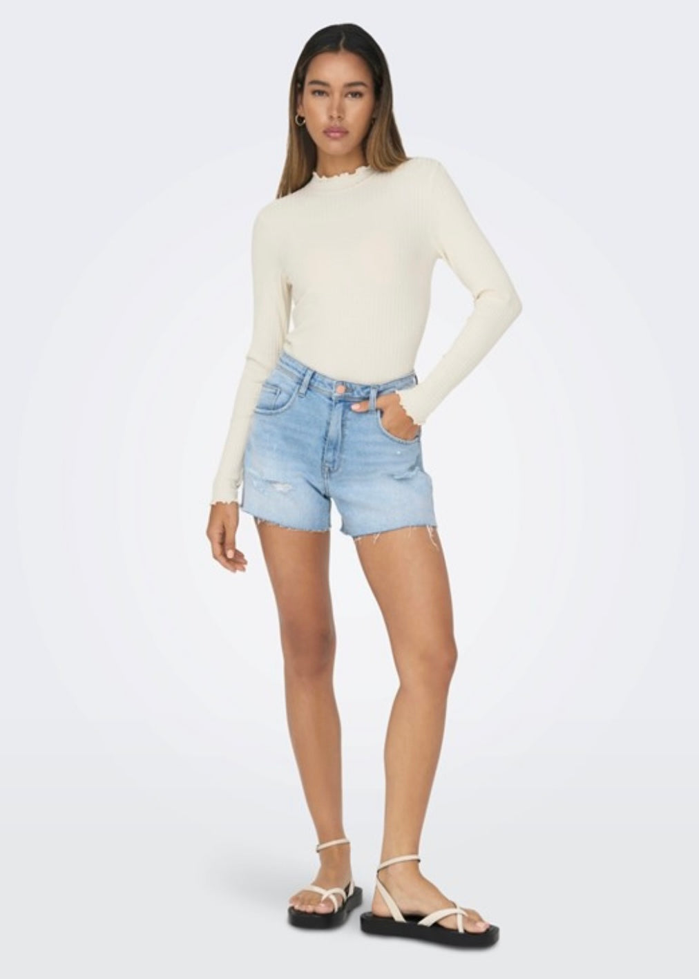 JDY - FRANSISKA L/S HIGHNECK TOP - WHITECAP GRAY