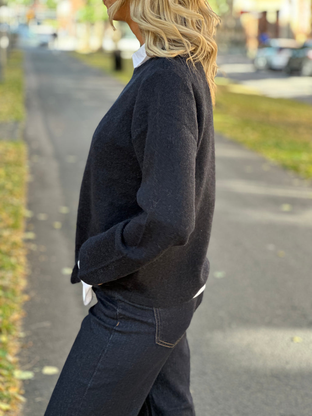 SELECTED FEMME - LULU NEW LS KNIT O-NECK - DARK SAPPHIRE MELANGE
