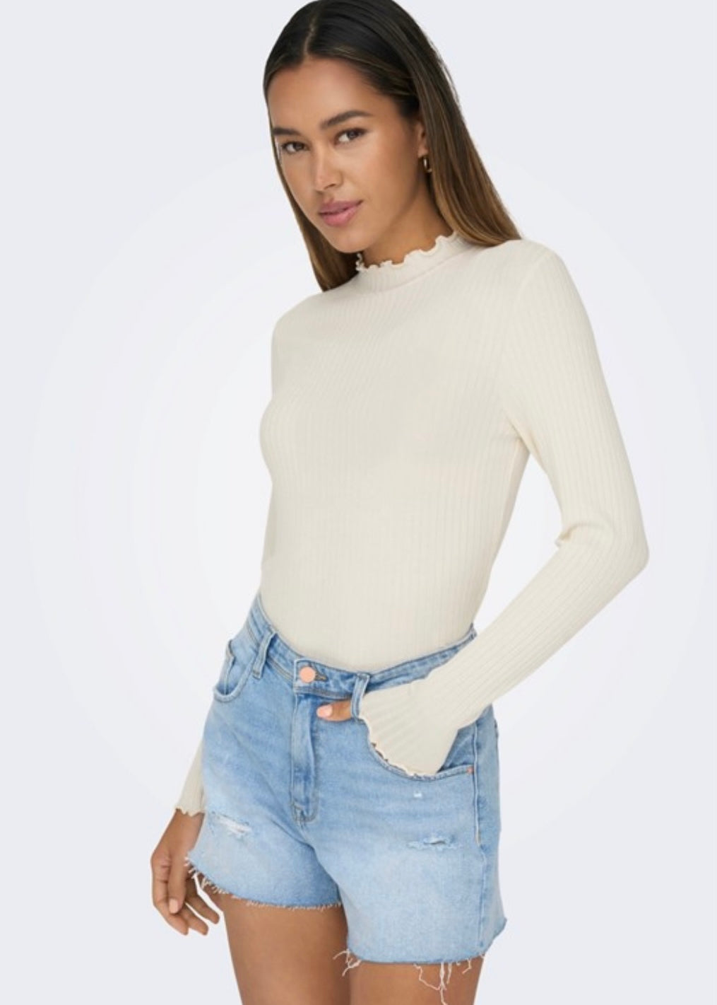 JDY - FRANSISKA L/S HIGHNECK TOP - WHITECAP GRAY