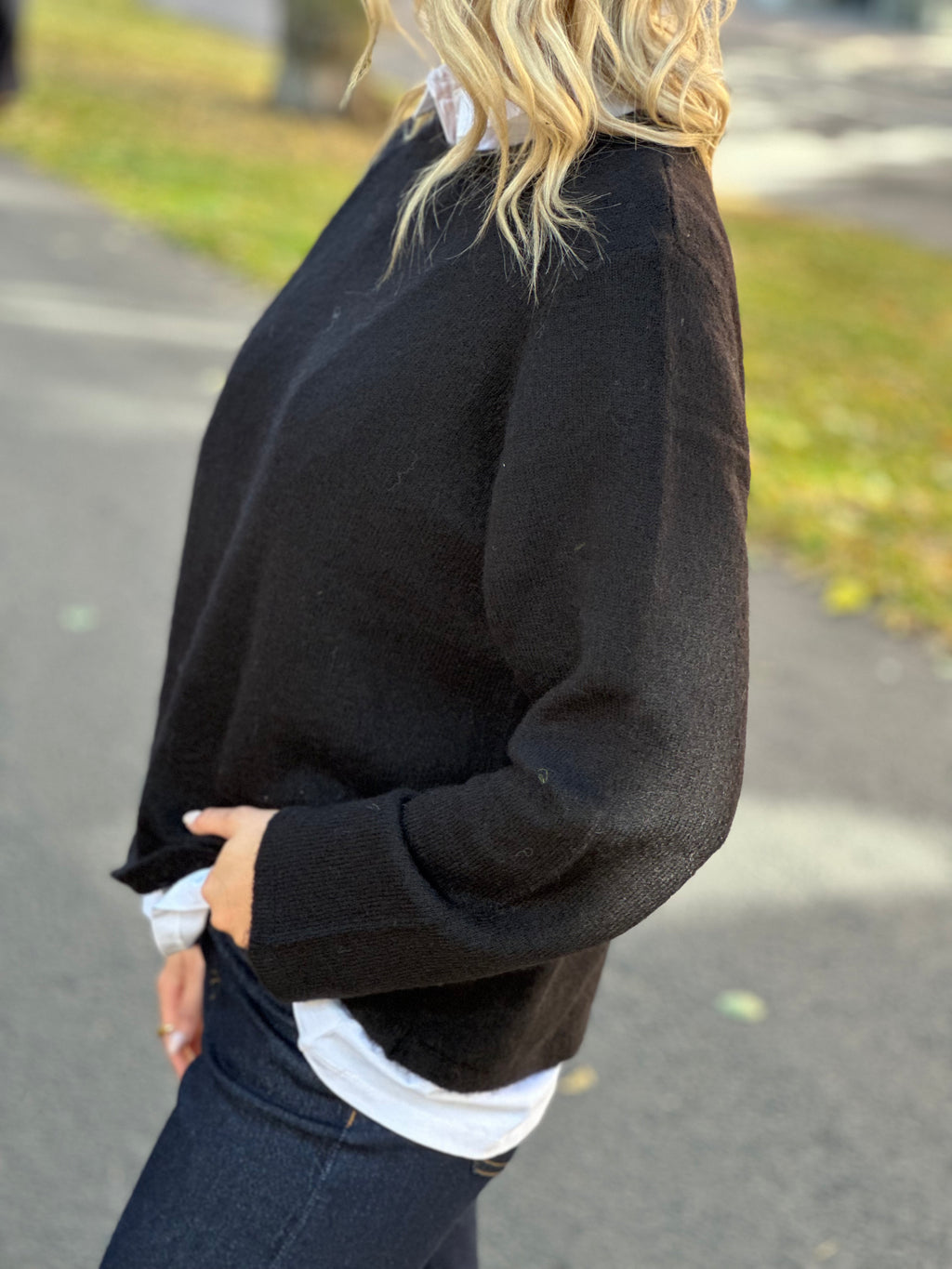 SELECTED FEMME - LULU NEW LS KNIT O-NECK - BLACK