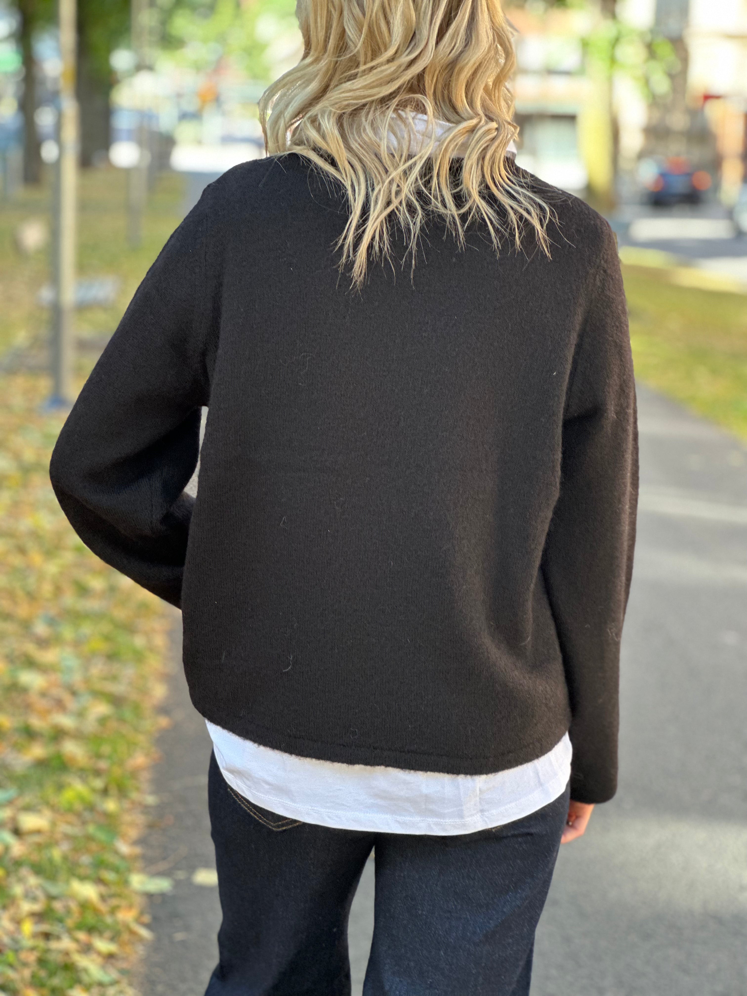 SELECTED FEMME - LULU NEW LS KNIT O-NECK - BLACK