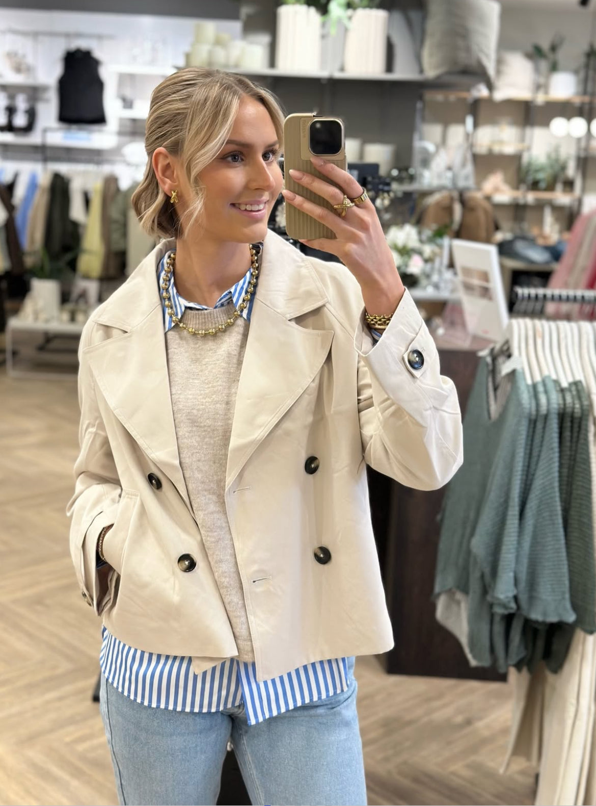 PIECES - SCARLETT LS SHORT TRENCHCOAT - SILVER GREY