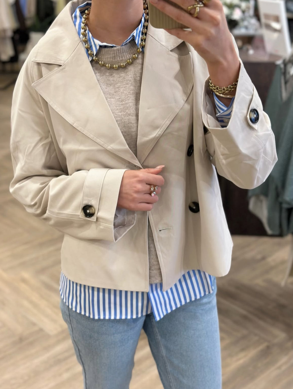 PIECES - SCARLETT LS SHORT TRENCHCOAT - SILVER GREY