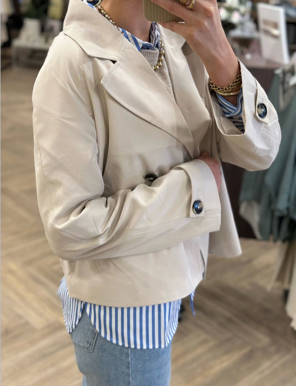 PIECES - SCARLETT LS SHORT TRENCHCOAT - SILVER GREY