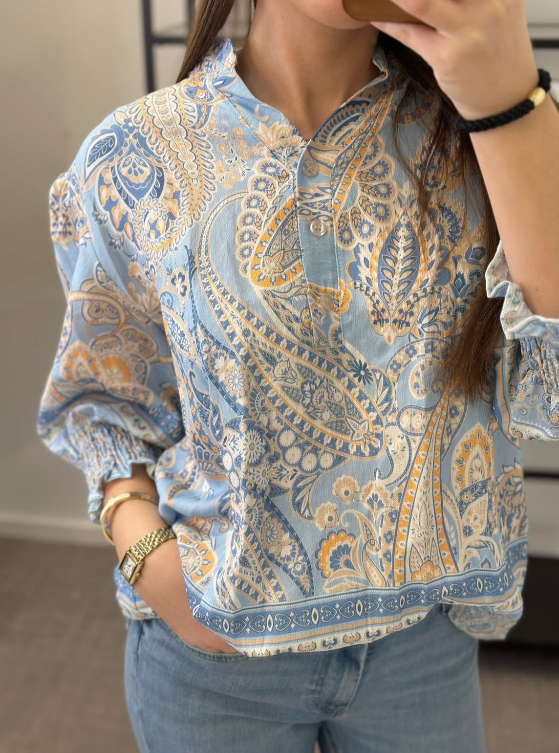 MOONDUST - BELLA SMALL PAISLEY BLOUSE - SOFT BLUE