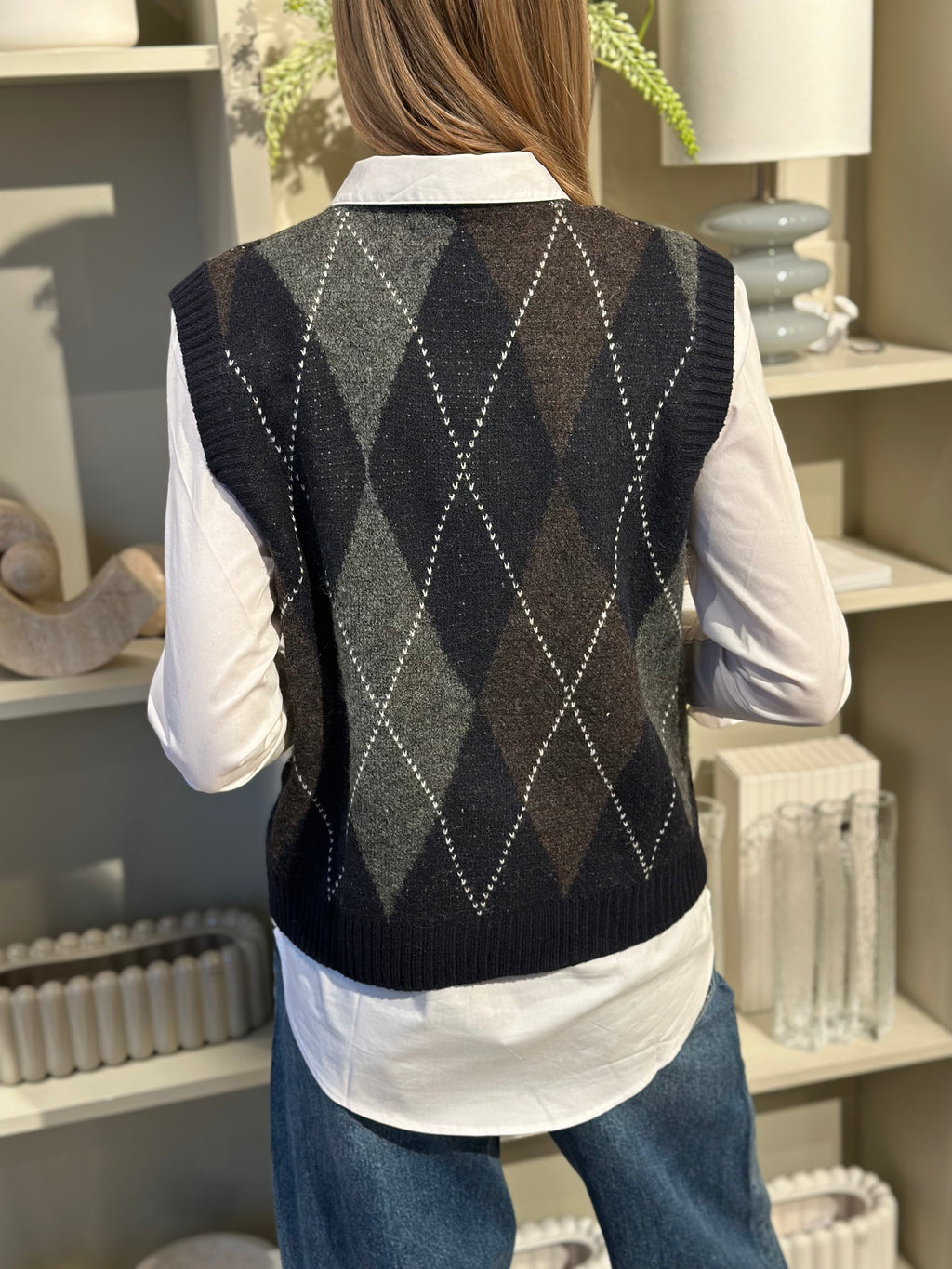 ONLY - RHOMBUS ARGYLE VEST - NIGHT SKY HARLEQUIN