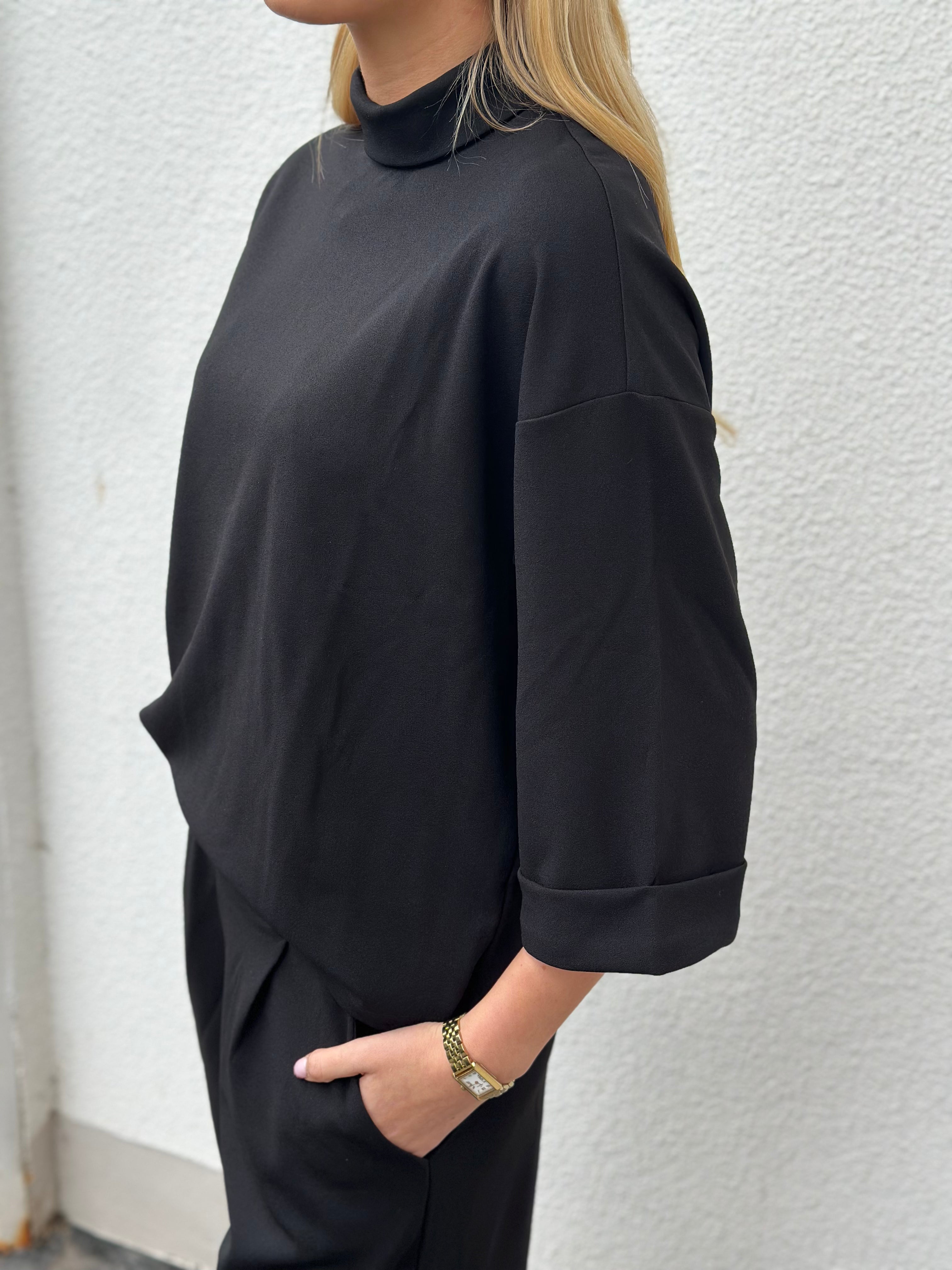 JDY GEGGO LIFE 3/4 HIGHNECK TOP - BLACK