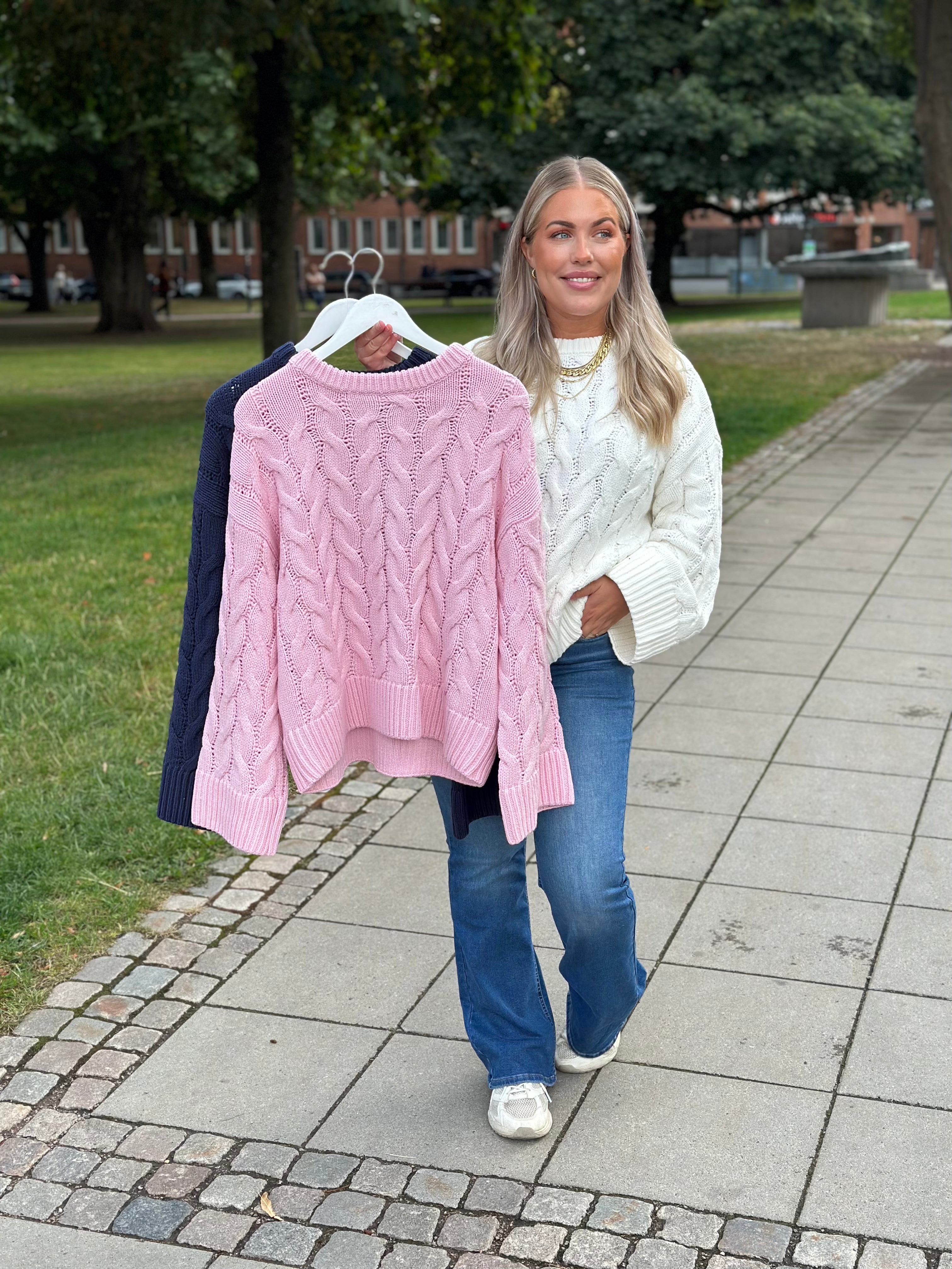 VERO MODA - SVEA THEA LS O-NECK CABLE PULLOVER - ROSEATE SPOONBILL
