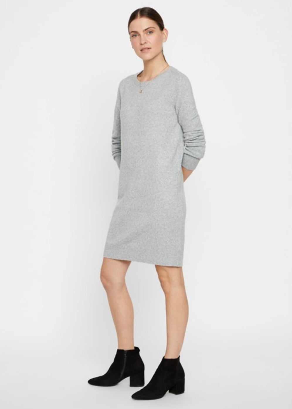 VERO MODA - DOFFY LS O-NECK DRESS - GREY/MELANGE