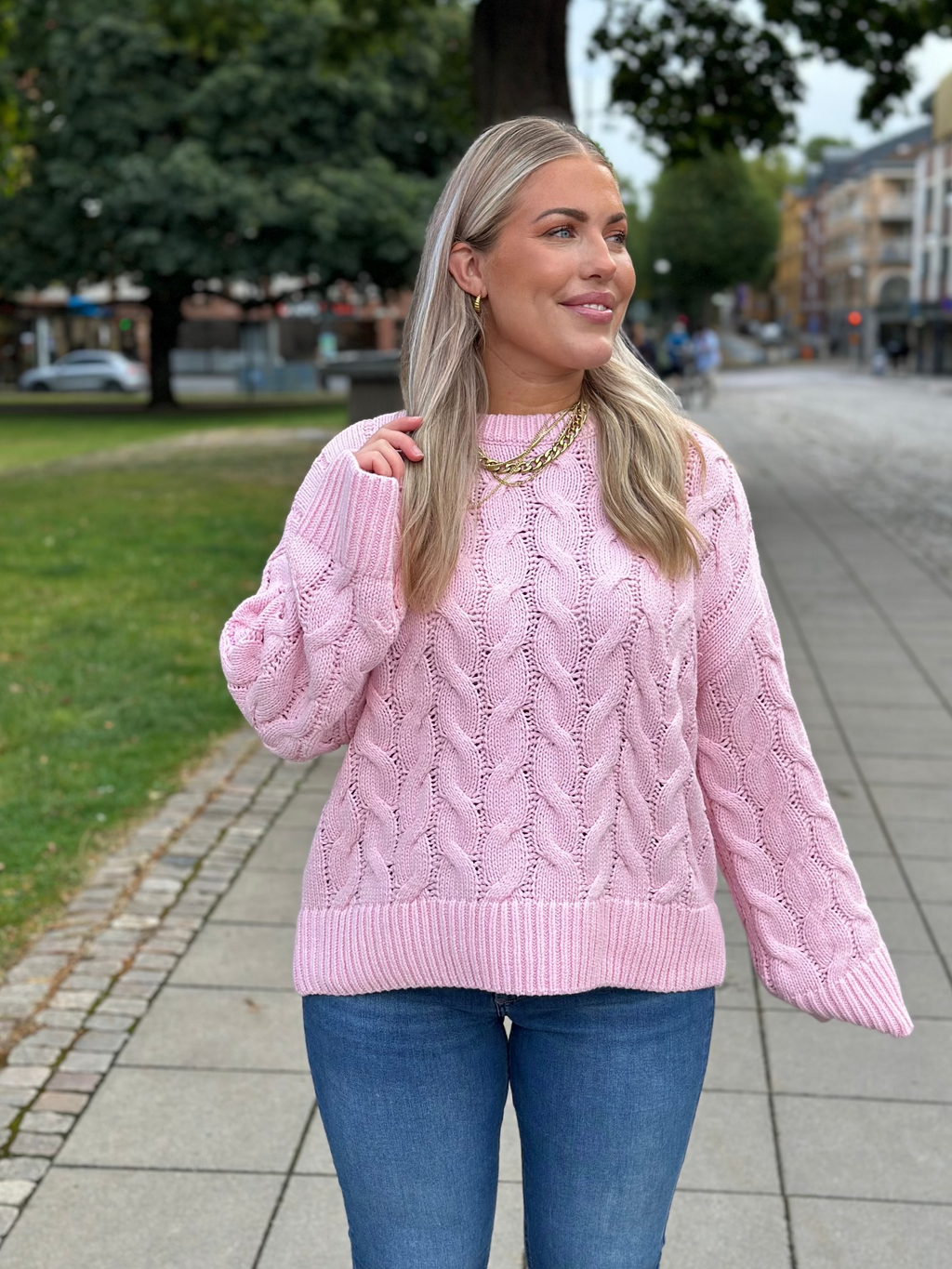VERO MODA - SVEA THEA LS O-NECK CABLE PULLOVER - ROSEATE SPOONBILL