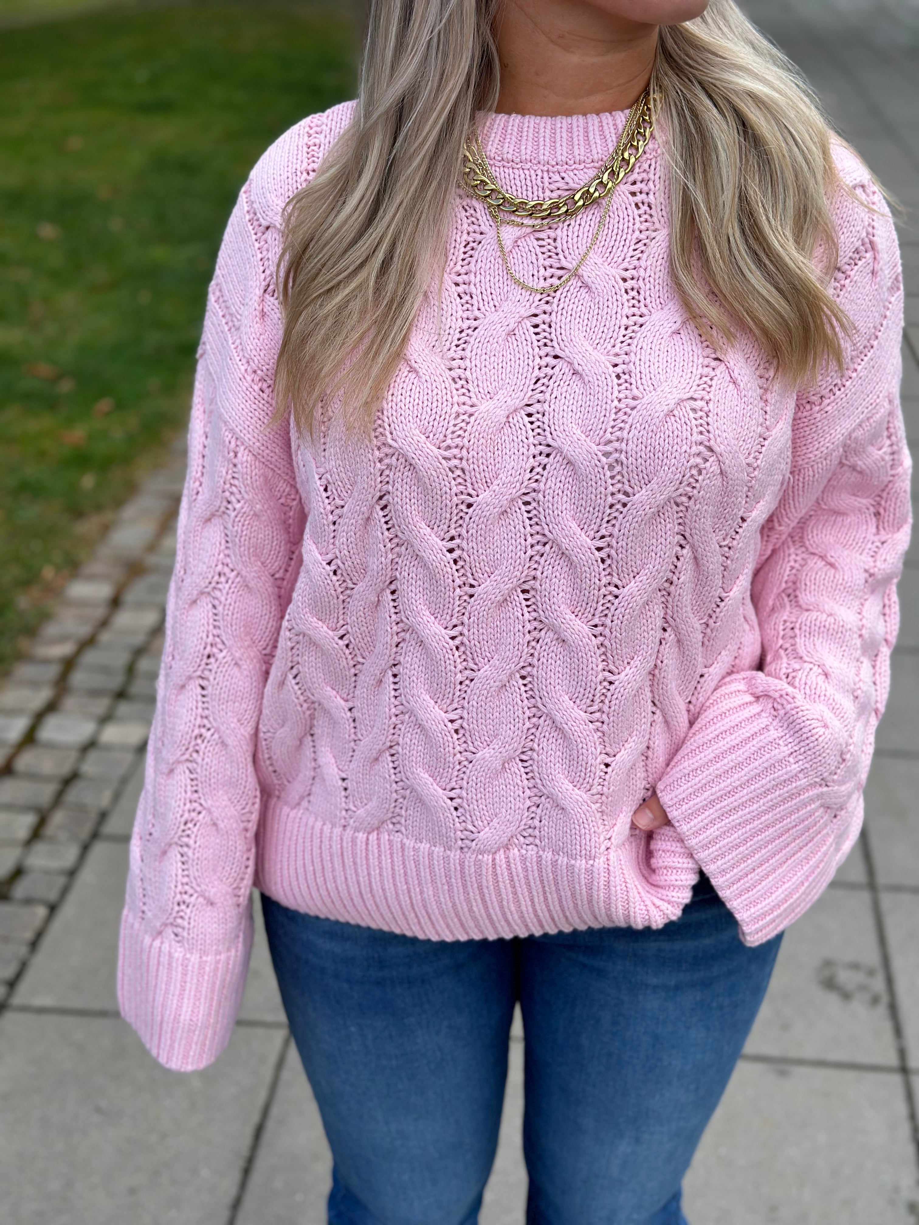 VERO MODA - SVEA THEA LS O-NECK CABLE PULLOVER - ROSEATE SPOONBILL