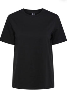 PIECES - RIA FOLD UP SOLID TEE - BLACK