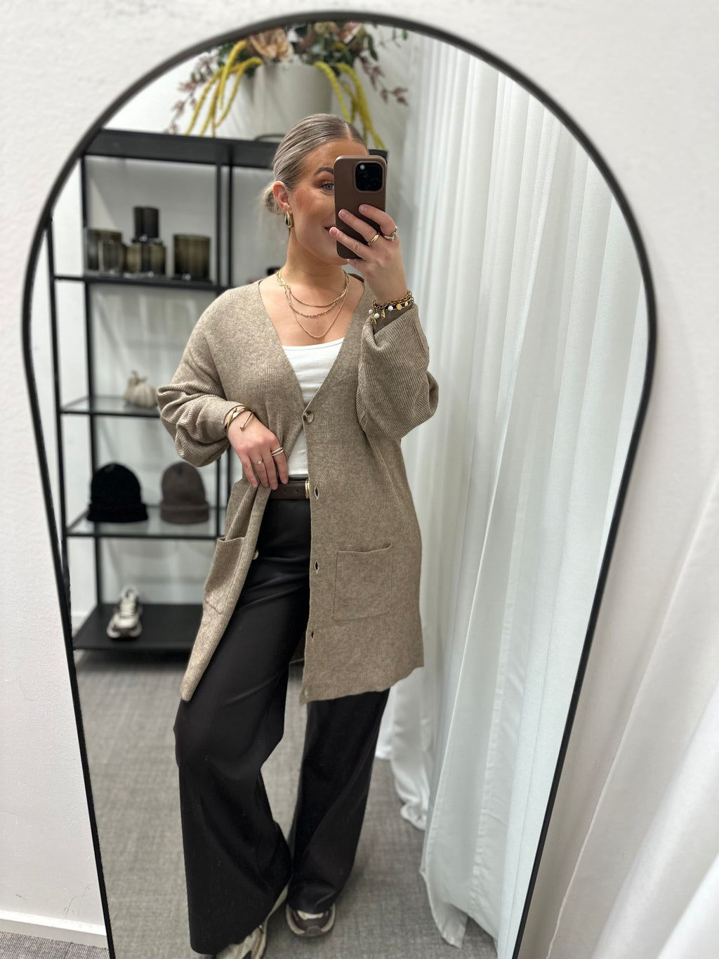 ONLY - IBI LIFE LS RIB LONG CARDIGAN - BEIGE/MELANGE
