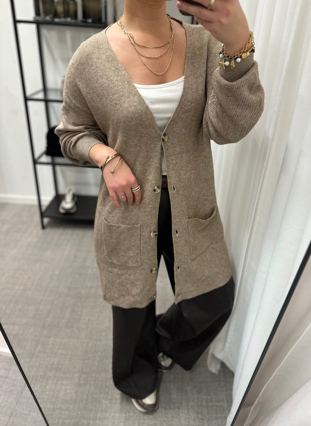 ONLY - IBI LIFE LS RIB LONG CARDIGAN - BEIGE/MELANGE