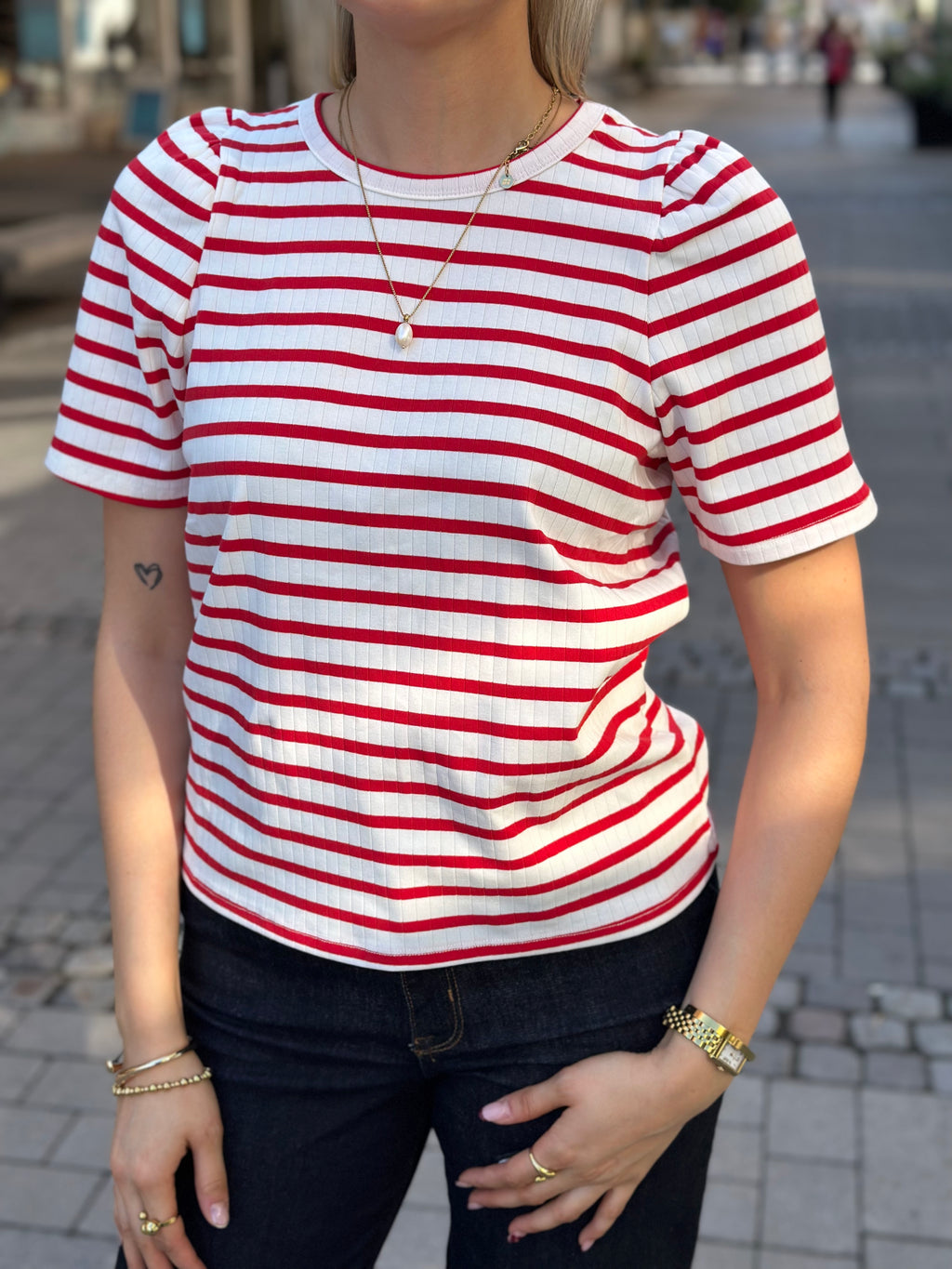 LEVETÉ ROOM - NEDDIE TOP 301683 - RED/WHITE
