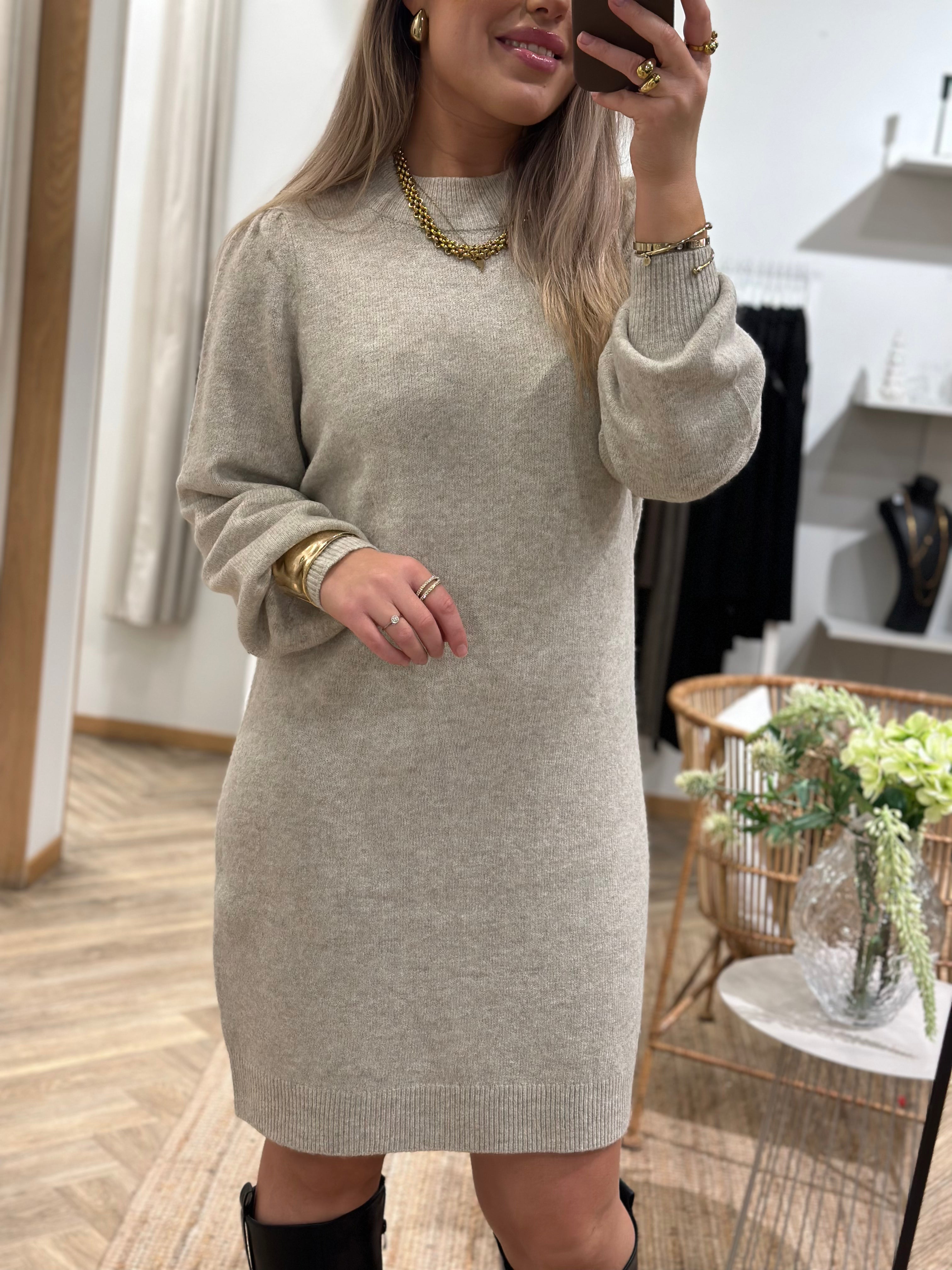 JDY - RUE LIFE L/S HIGH NECK DRESS - CHATEAU GRAY/MELANGE