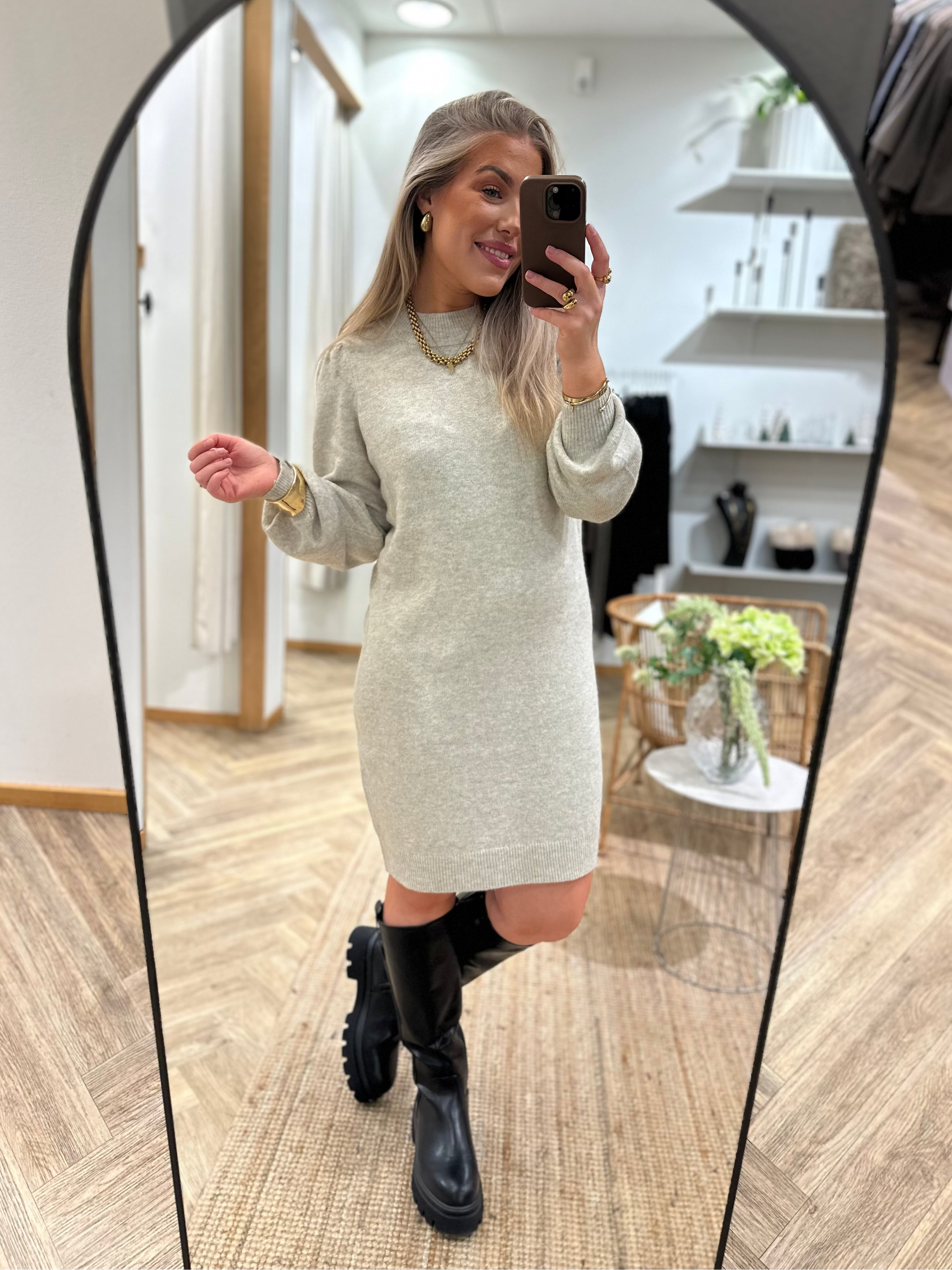 JDY - RUE LIFE L/S HIGH NECK DRESS - CHATEAU GRAY/MELANGE