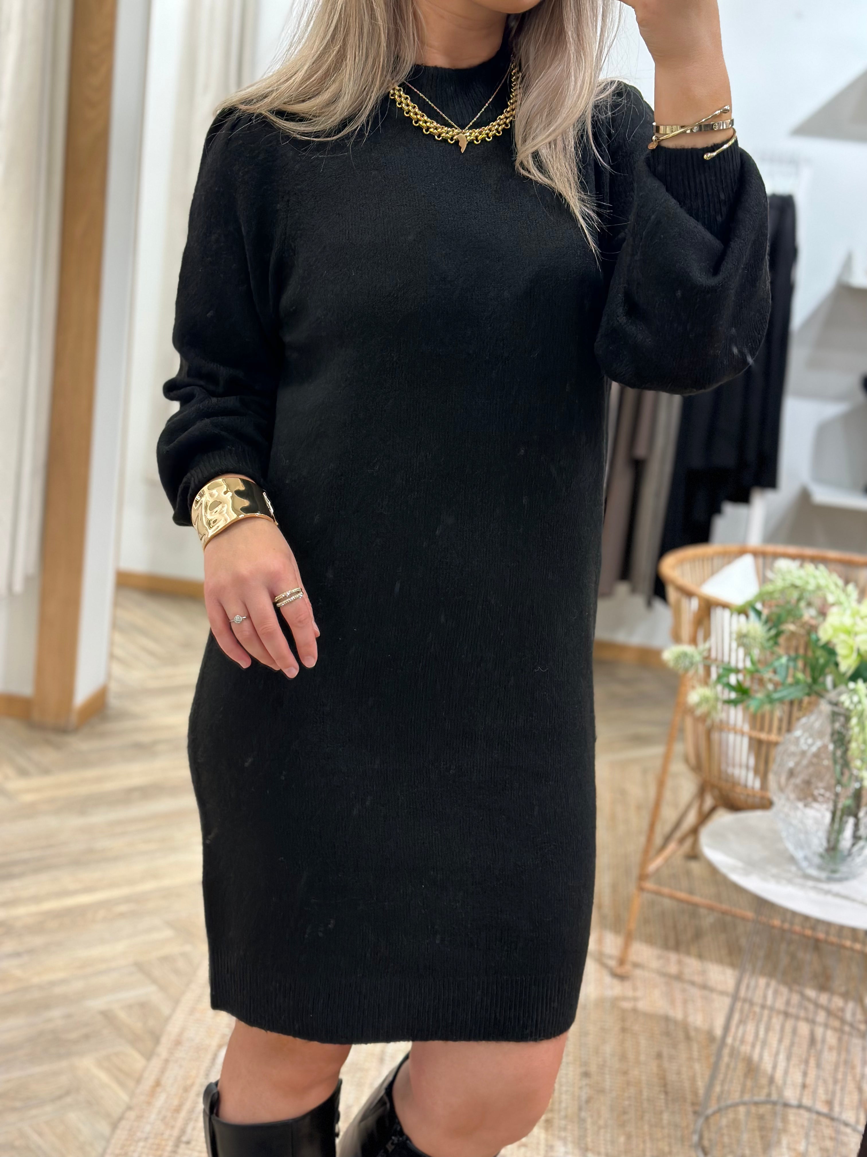 JDY - RUE LIFE L/S HIGH NECK DRESS - BLACK
