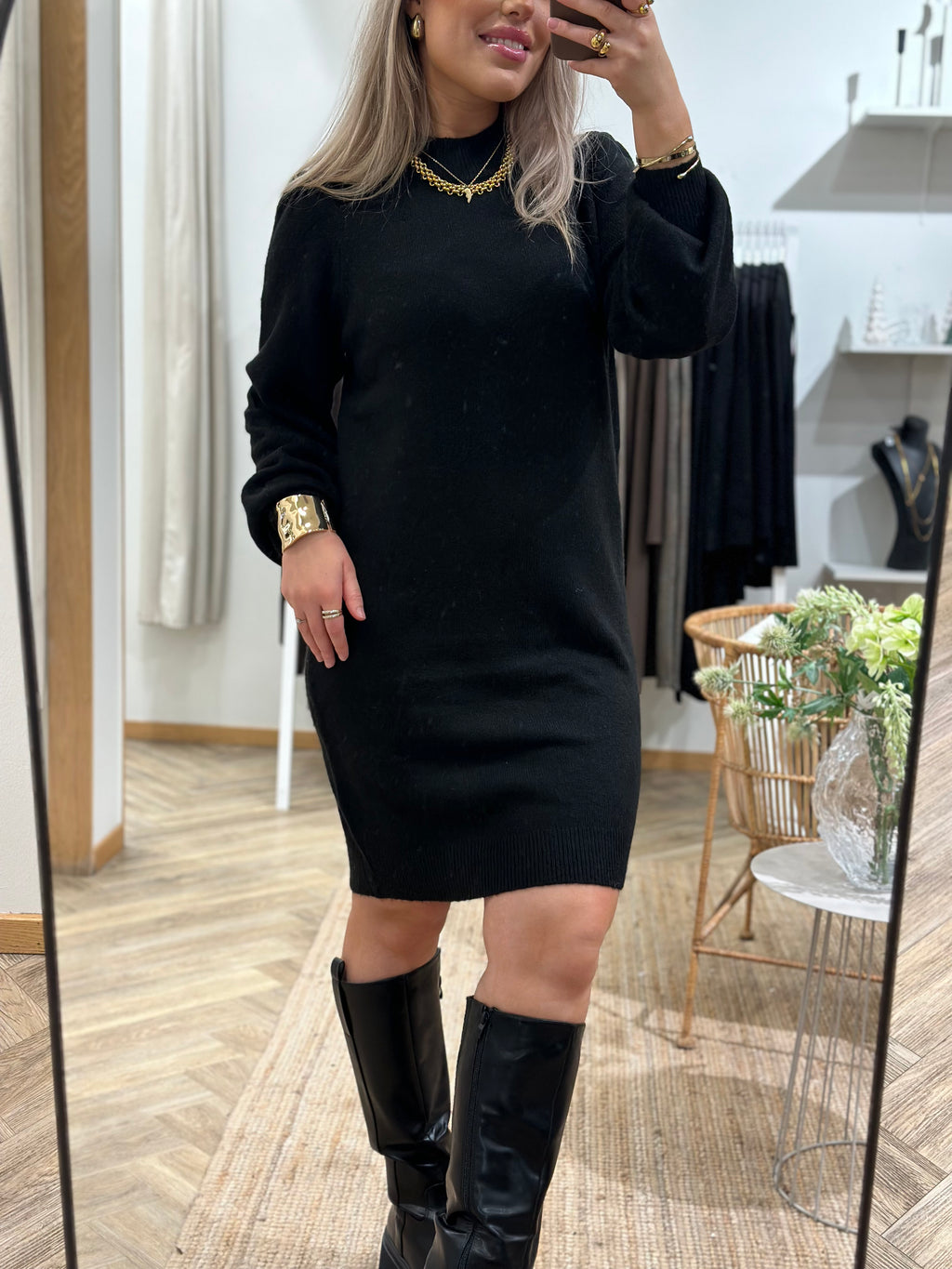 JDY - RUE LIFE L/S HIGH NECK DRESS - BLACK