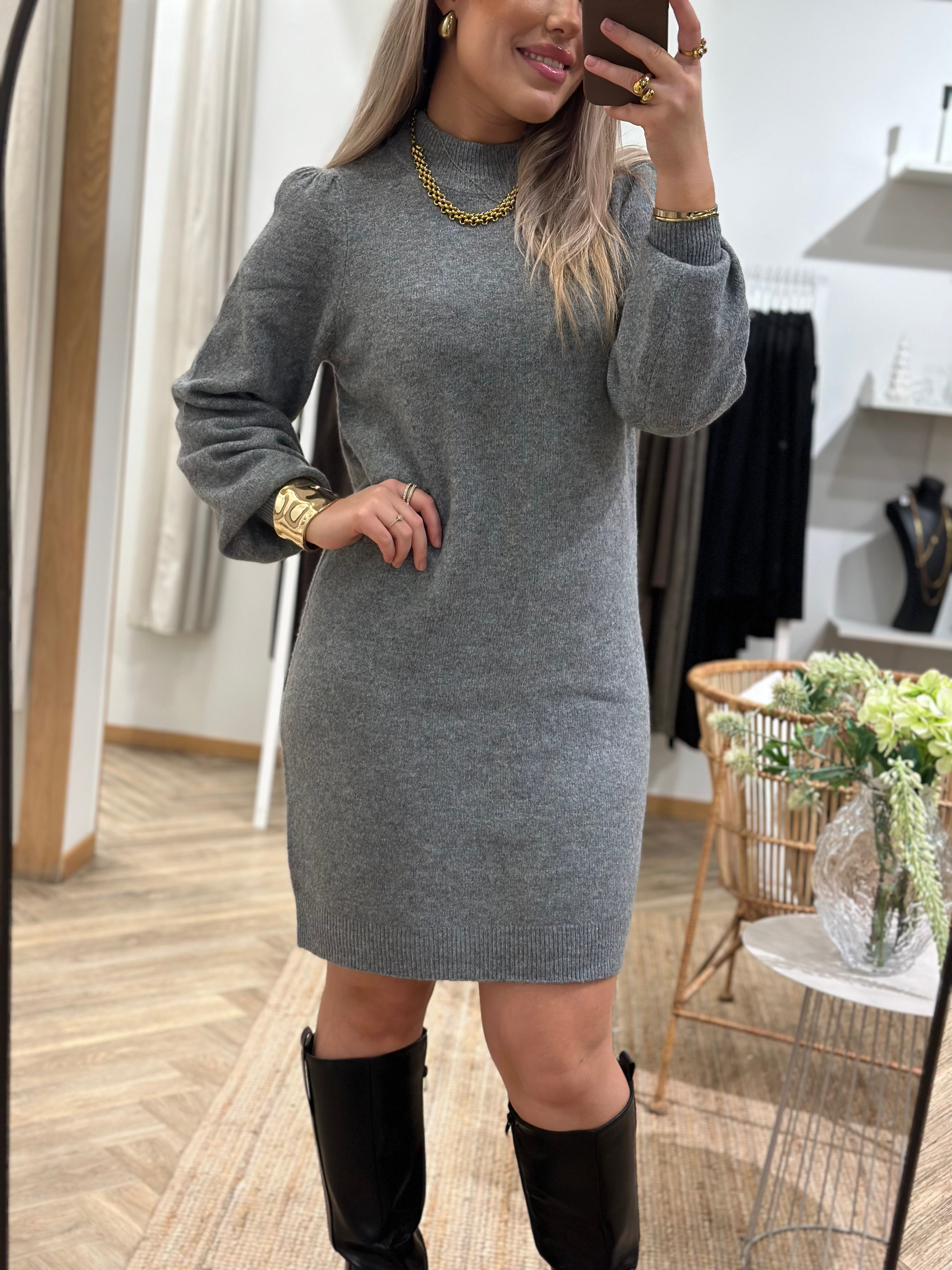 JDY - RUE LIFE L/S HIGH NECK DRESS - MEDIUM GREY MELANGE