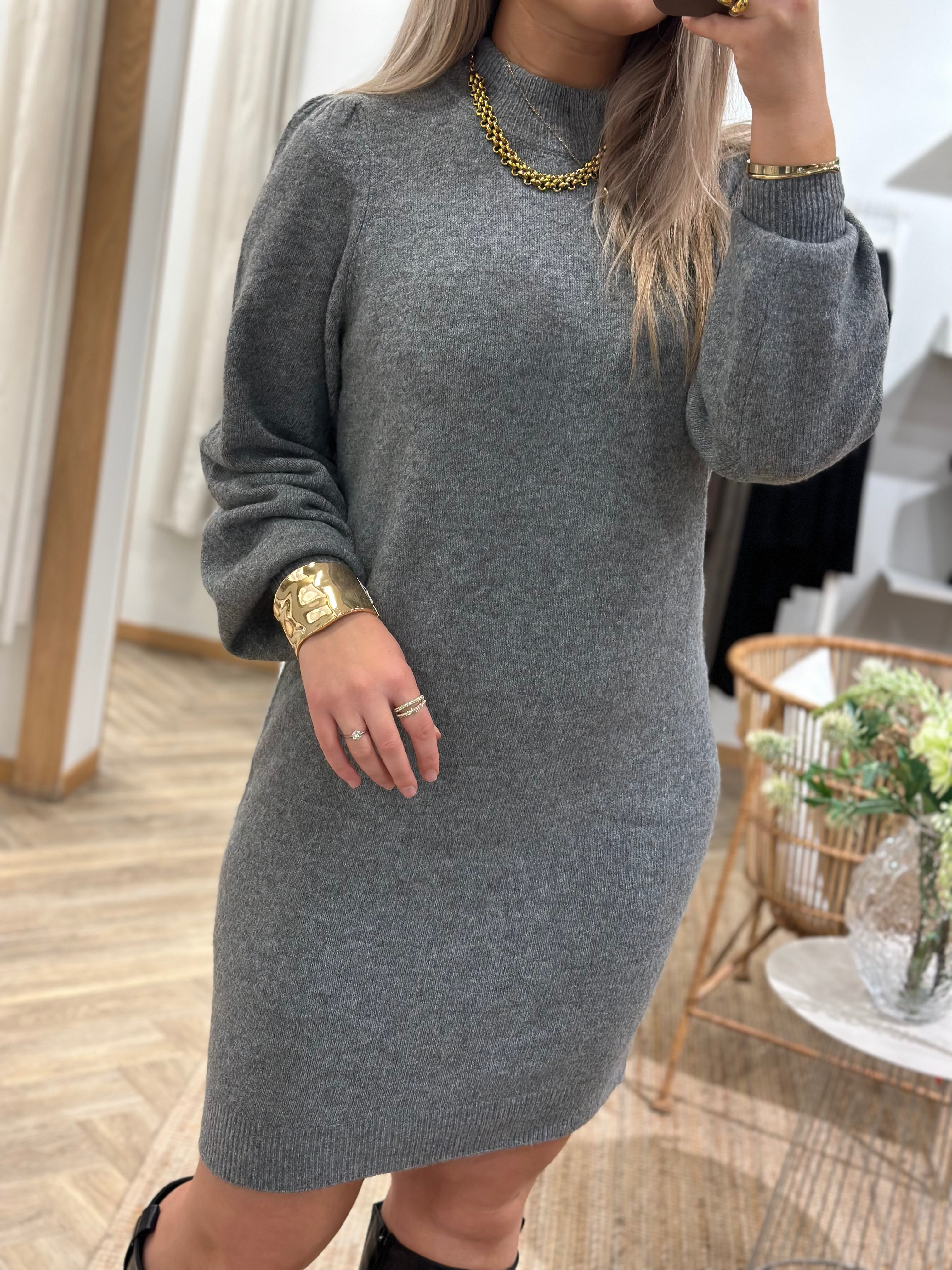 JDY - RUE LIFE L/S HIGH NECK DRESS - MEDIUM GREY MELANGE
