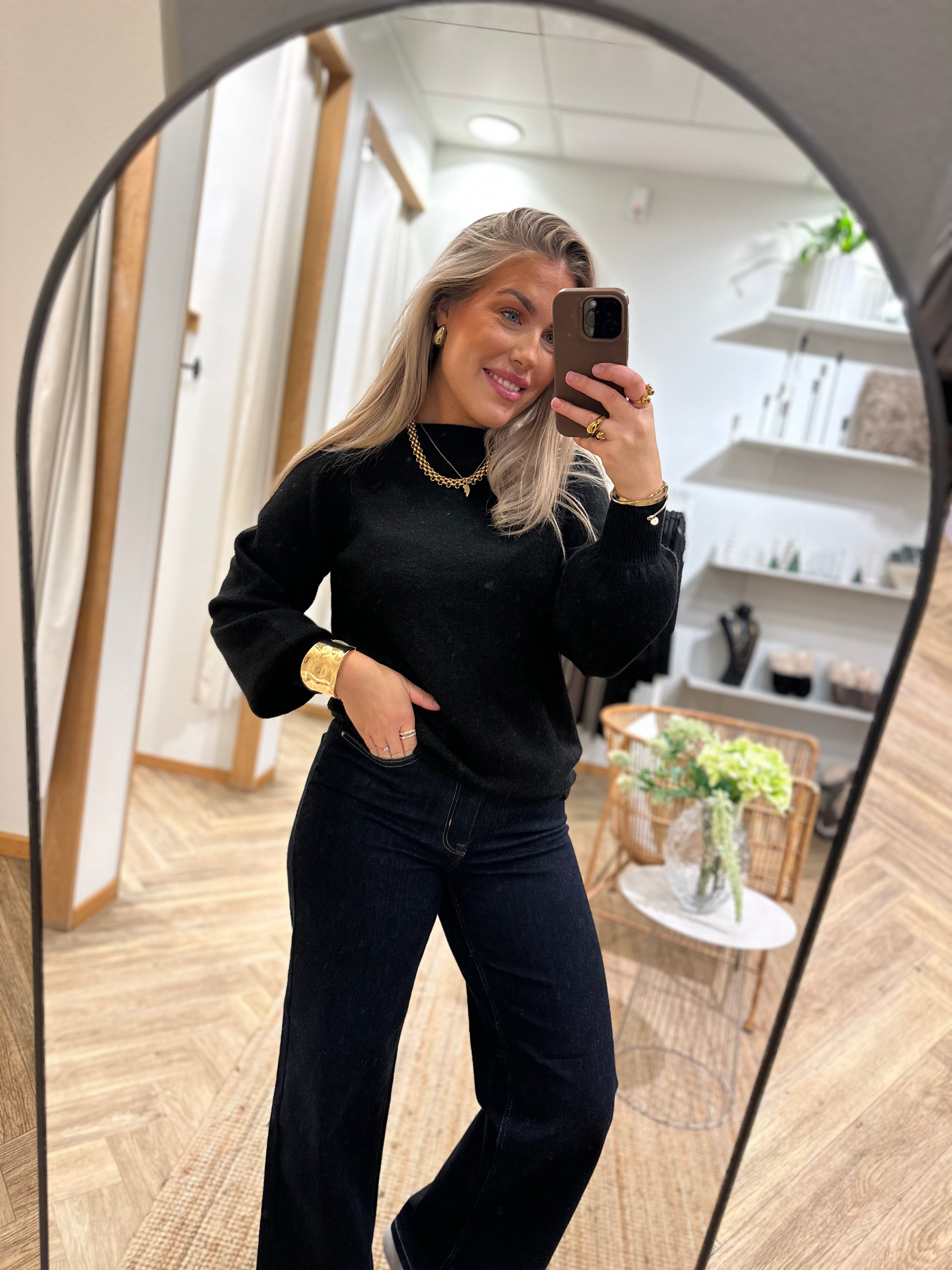 JDY - RUE GLITTER L/S BOAT PULLOVE - BLACK / GLITTER