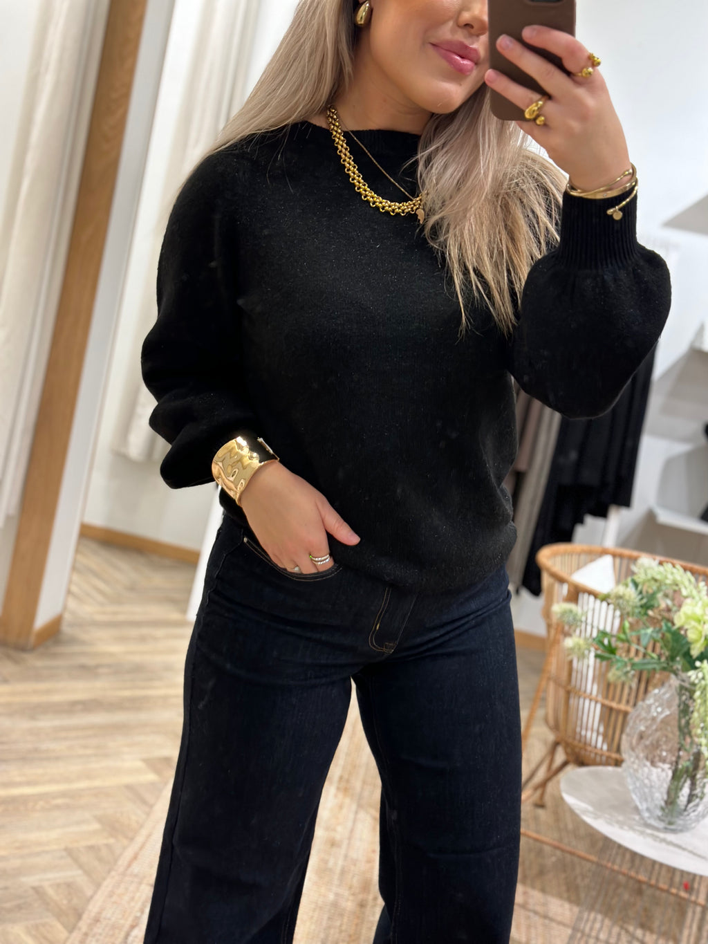 JDY - RUE GLITTER L/S BOAT PULLOVE - BLACK / GLITTER