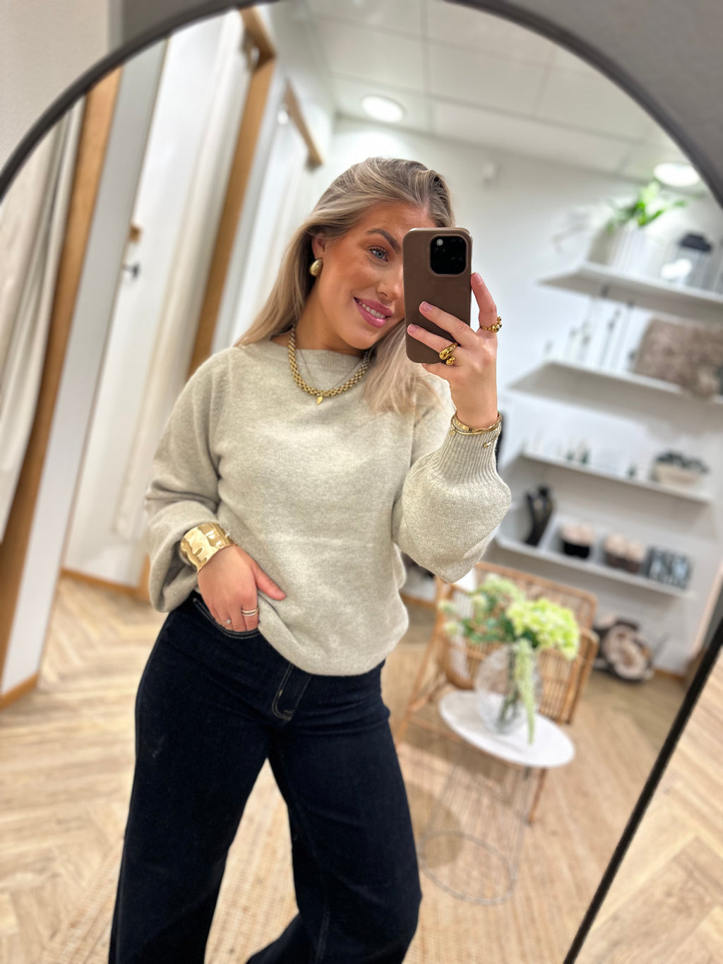 JDY - RUE GLITTER L/S BOAT PULLOVE - CHATEAU GREY MELANGE / GLITTER