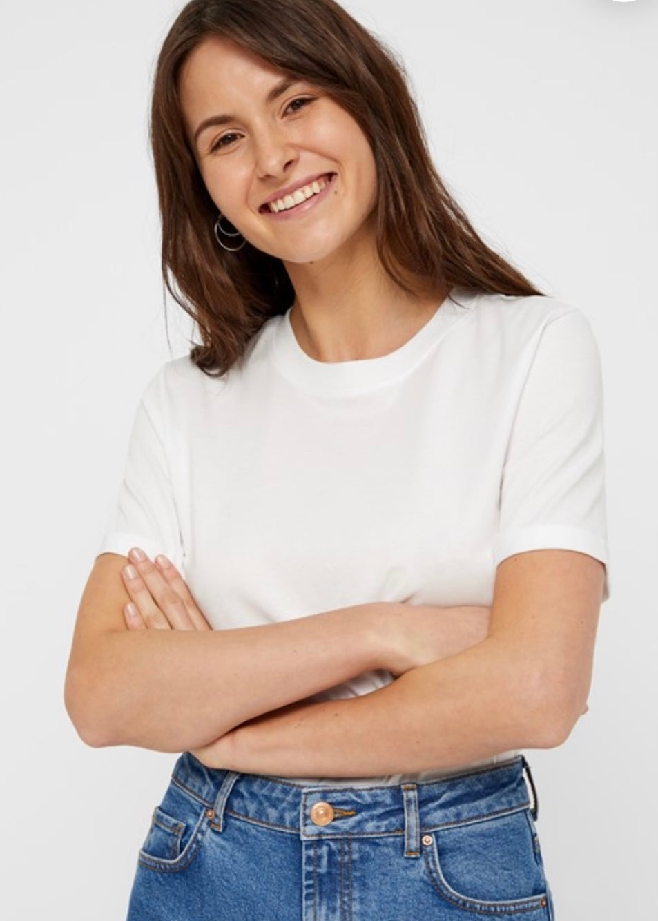 PIECES - RIA FOLD UP SOLID TEE - WHITE