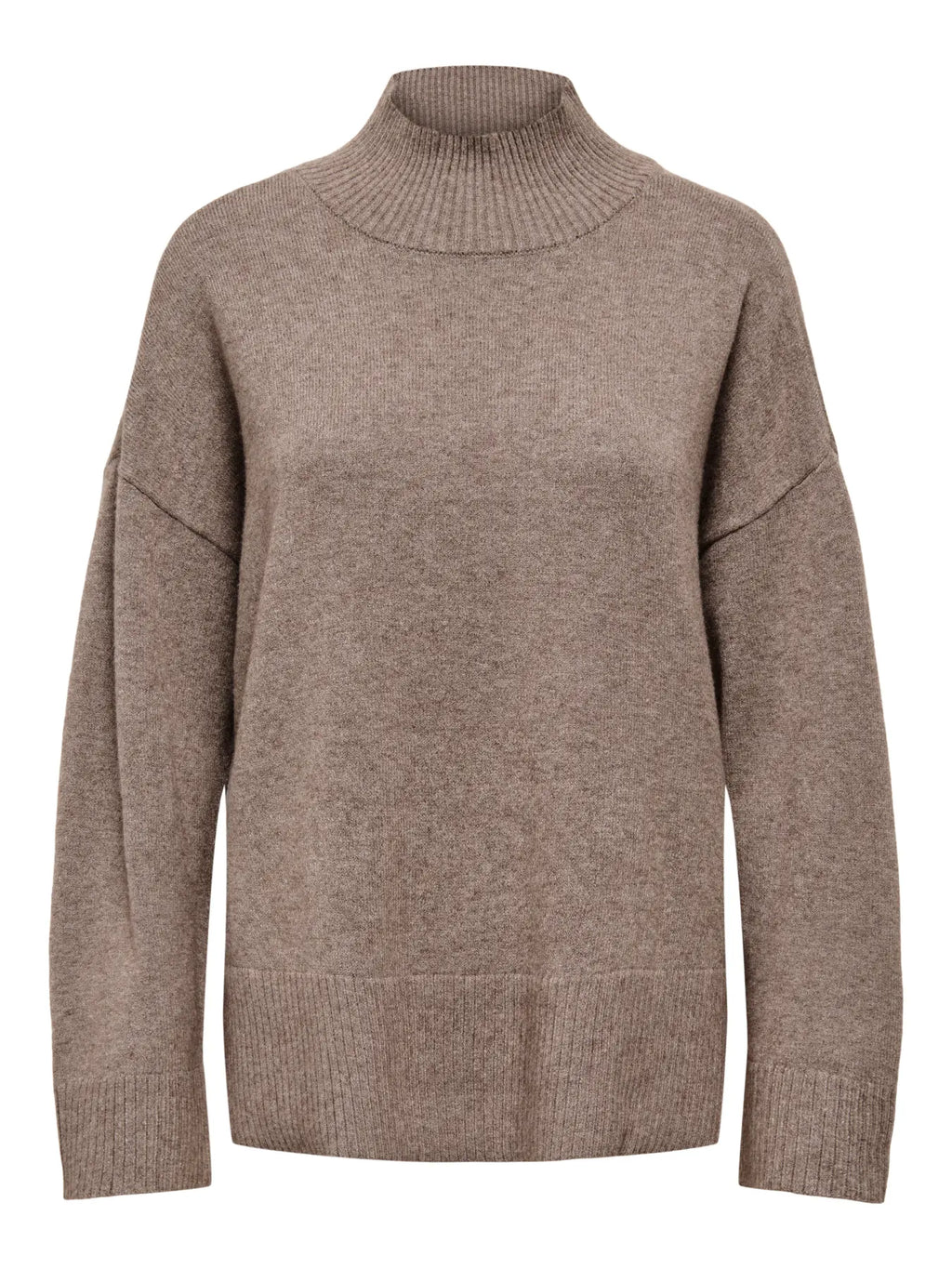 ONLY - MARY LS HIGH NECL SLIT KNIT - SHAVED CHOCOLAT/MELANGE