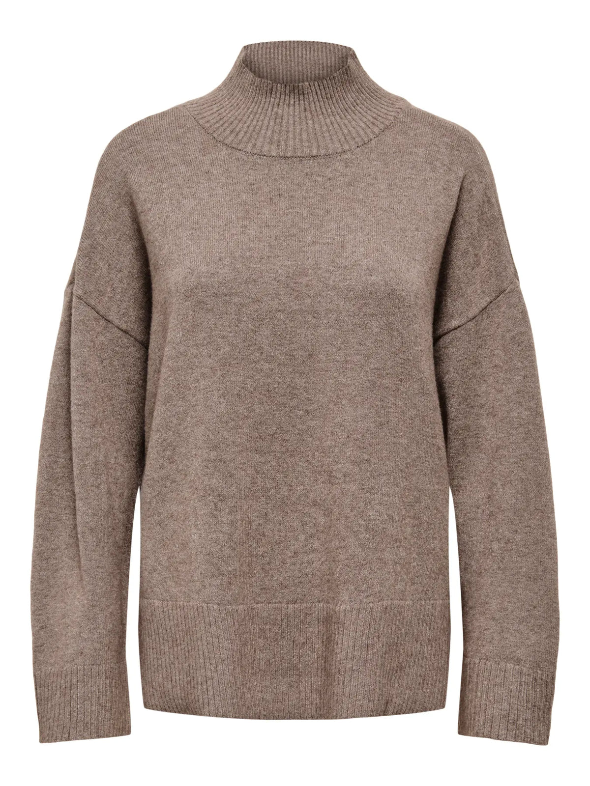 ONLY - MARY LS HIGH NECL SLIT KNIT - SHAVED CHOCOLAT/MELANGE