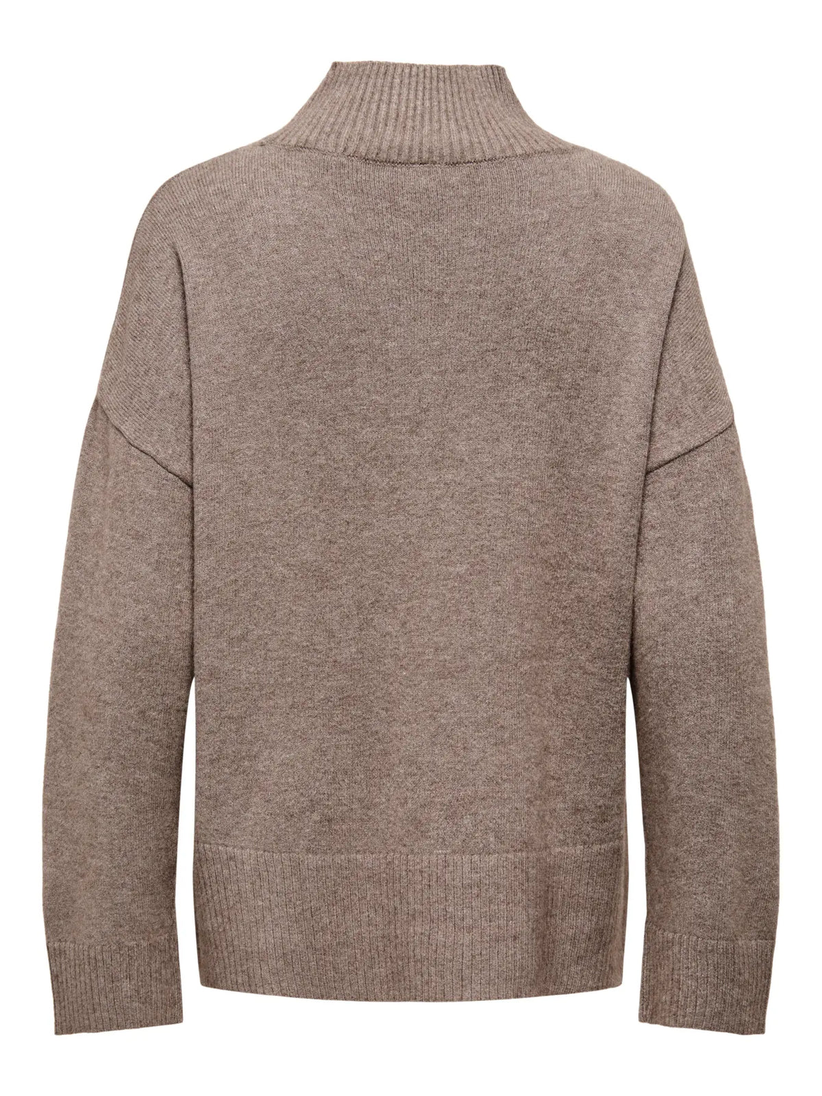 ONLY - MARY LS HIGH NECL SLIT KNIT - SHAVED CHOCOLAT/MELANGE