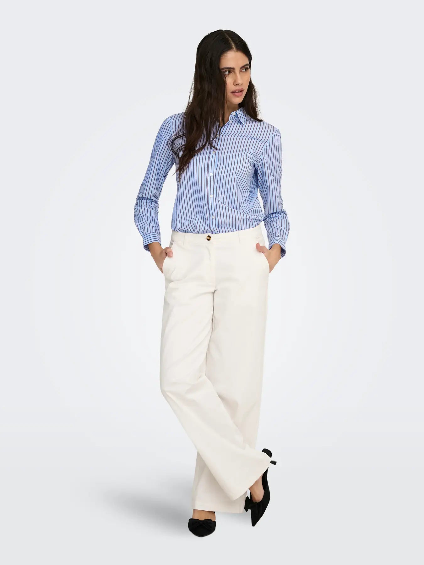 JDY - MIO L/S SHIRT - CASHMERE BLUE CLOUD DANCER AND BROWN