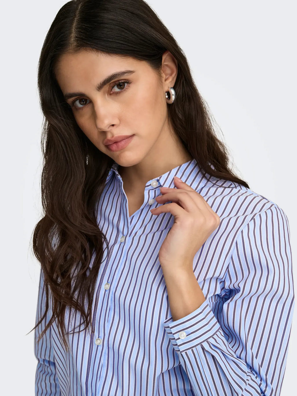 JDY - MIO L/S SHIRT - CASHMERE BLUE CLOUD DANCER AND BROWN