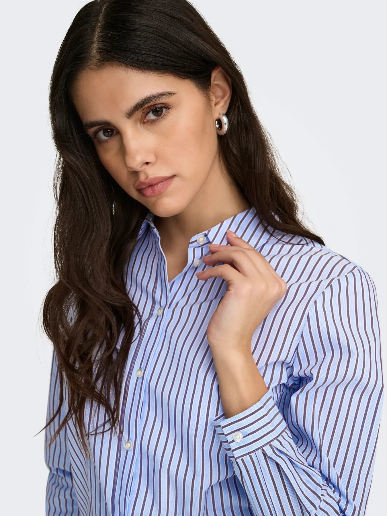 JDY - MIO L/S SHIRT - CASHMERE BLUE CLOUD DANCER AND BROWN