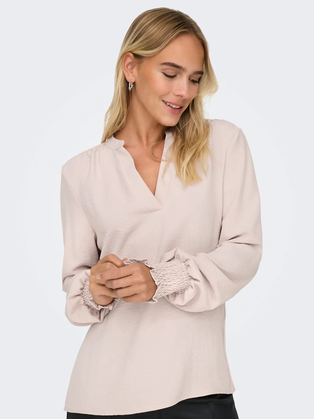 ONLY - METTE V-NECK LS SMOCK TOP - GREY MORN
