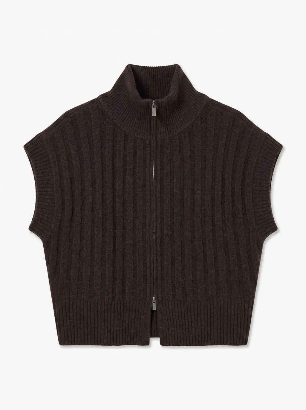 VERO MODA - BANG RIB SL HIGHNECK ZIPPER VEST - CHOCOLATE TORTE/MELANGE