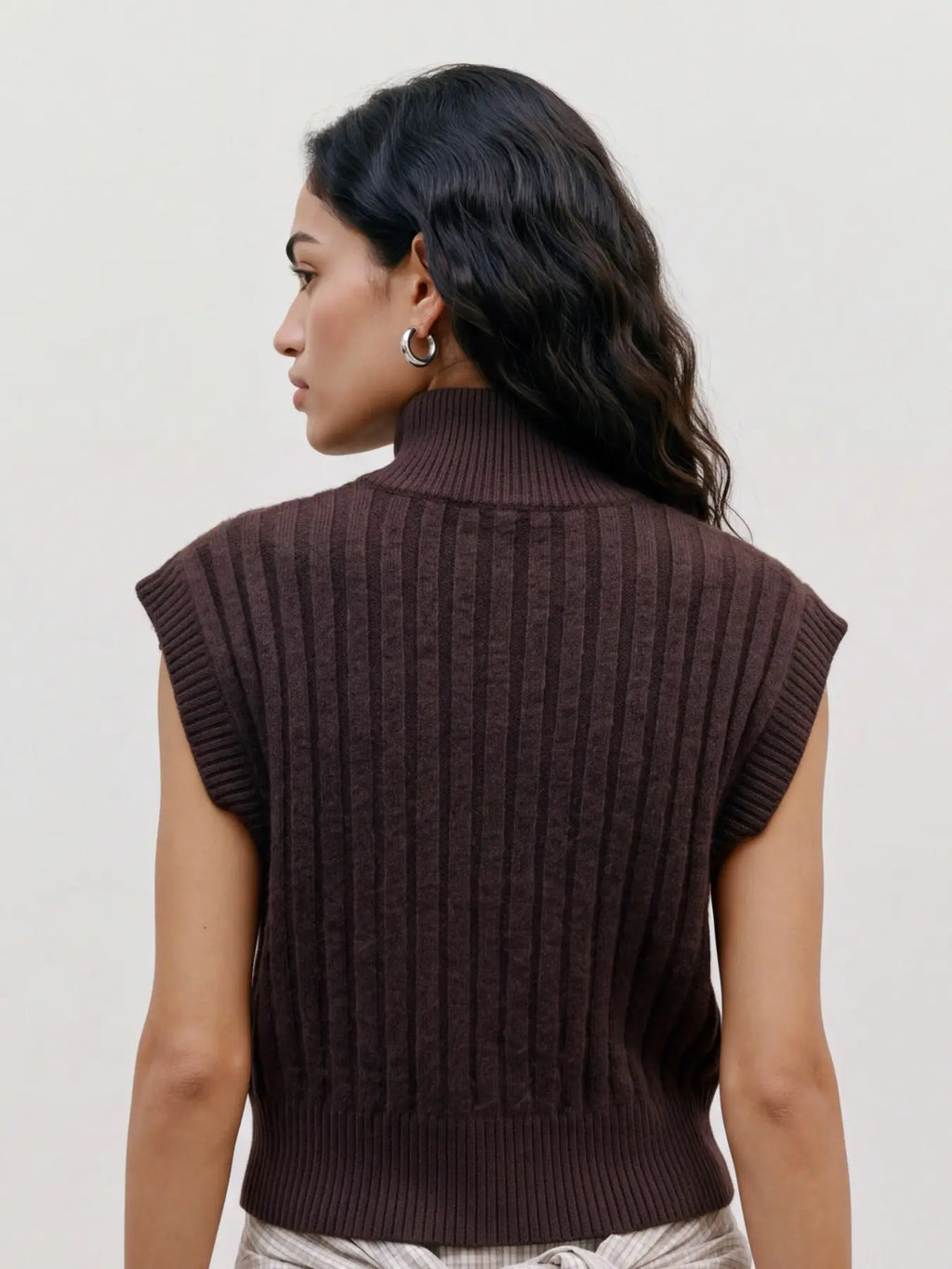 VERO MODA - BANG RIB SL HIGHNECK ZIPPER VEST - CHOCOLATE TORTE/MELANGE