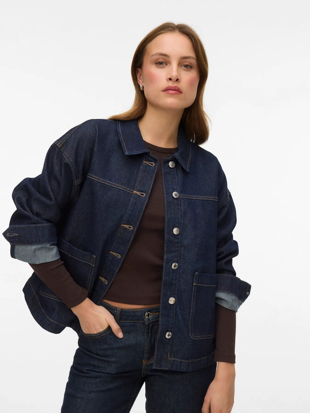 VEROMODA - JAMIE LS DENIM SHACKET - DARK BLUE DENIM RINSE