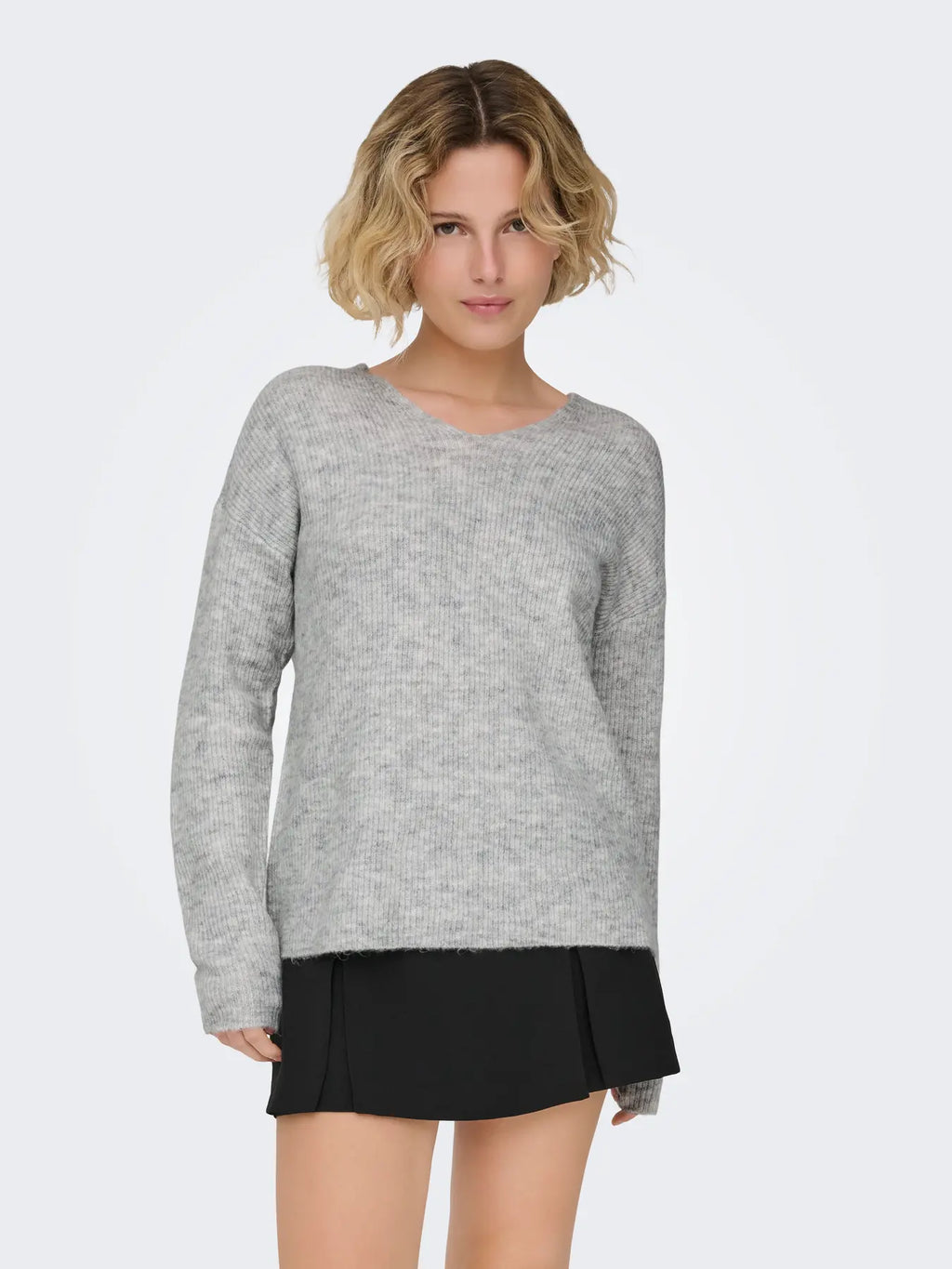 ONLY - CAMILLA V-NECK L/S PULLOVER KNIT - LIGHT GREY MELANGE