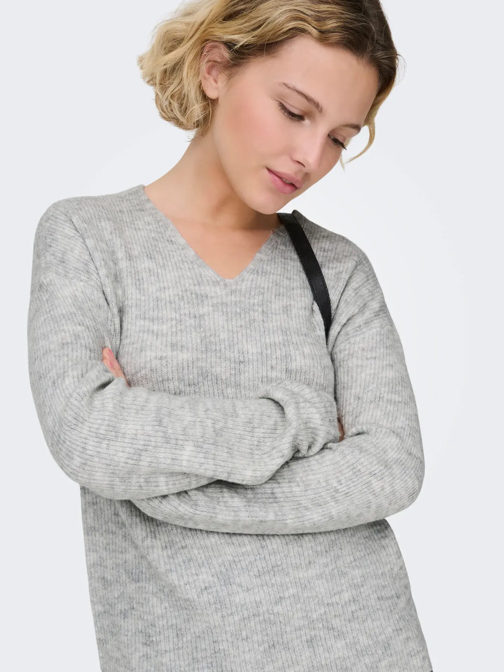 ONLY - CAMILLA V-NECK L/S PULLOVER KNIT - LIGHT GREY MELANGE